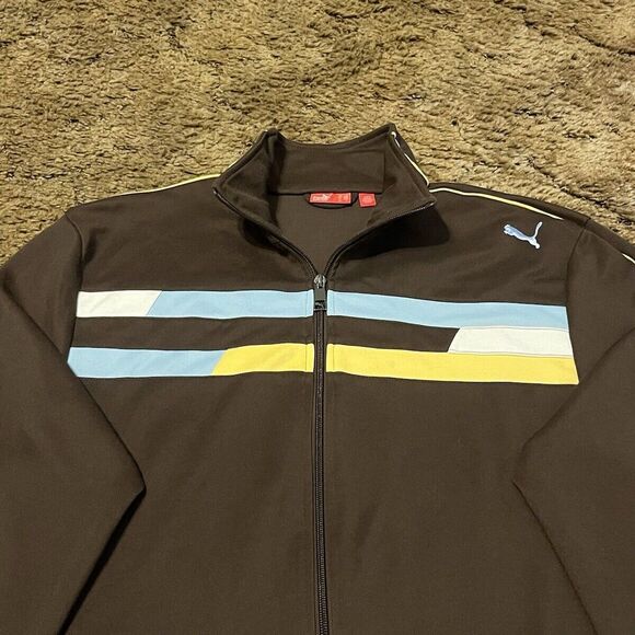Vintage Y2K Puma Full Zip Sweater Fleece Brown/Blue/White/Yellow Large - Picture 3 of 7
